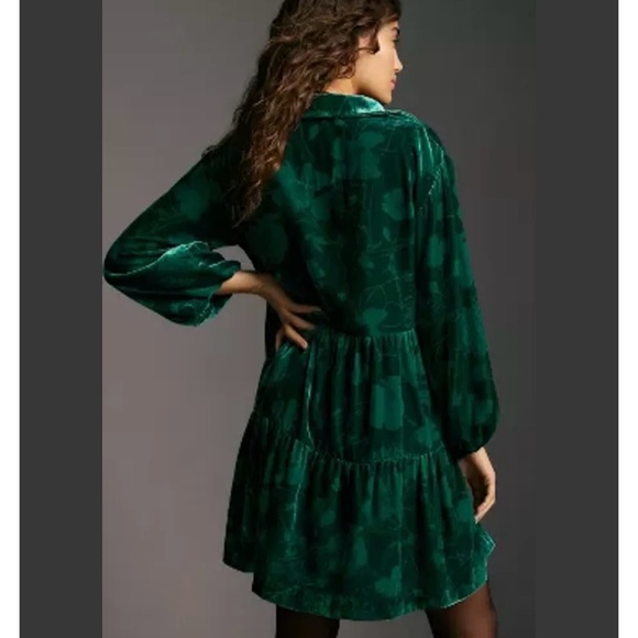 Maeve Anthropologie The Bettina Tiered Mini Shirt Dress Holly Velvet - Picture 3 of 8